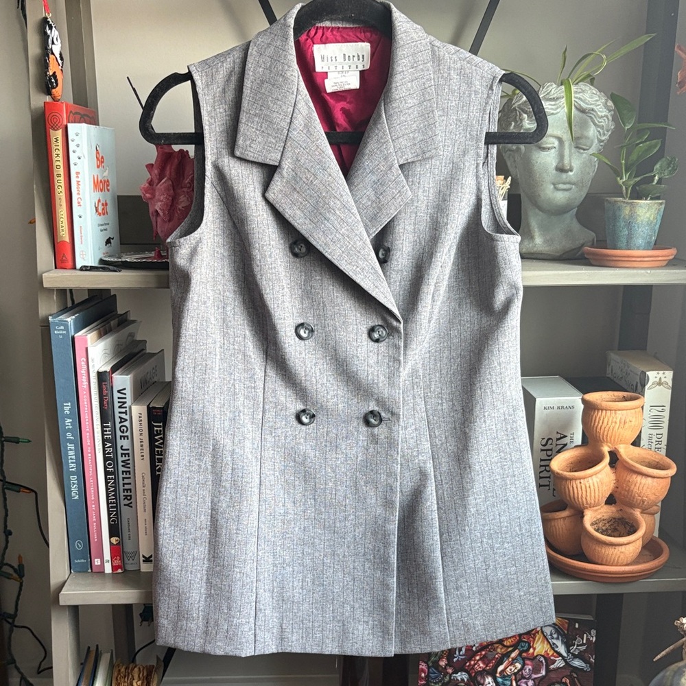 90s Vintage Miss Dorby Petites Grey Pinstripe Vest Size 8P